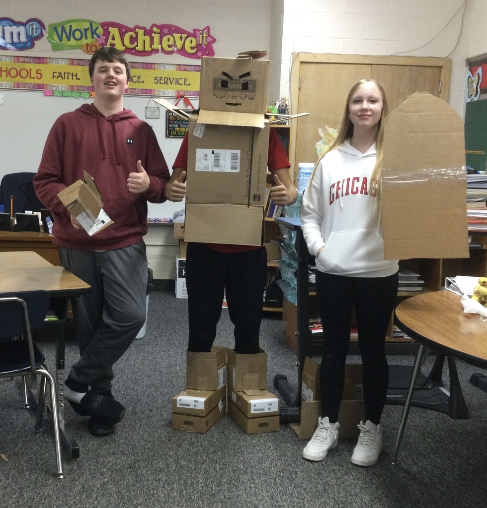 7th and 8th Graders created box robots.
